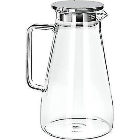 Carafe en verre épais résistant à la chaleur avec couvercle en acier inoxydable et poignée ergonomique. Idéale pour l'eau, le thé, les jus, le vin, la limonade et autres boissons. Contenance : 1500 ml (1/4)