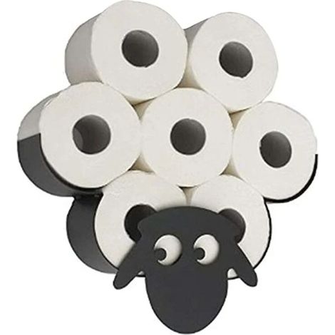Porte-papier toilette en forme de mouton, porte-papier toilette mural en métal noir, support de rangement pour papier toilette, peut contenir 7 rouleaux de papier toilette. (1/5)