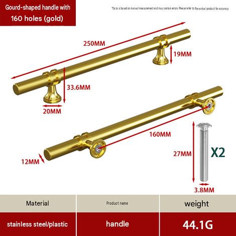 CYUNSHOP Lot de 5 poignées en T à embase évasée – Entraxe 160cm, Or, pour armoires et meubles. (1/5)