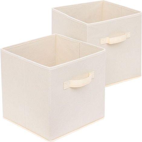 Cube de Rangement Lot de 2 Tiroirs en Tissu, Boite Rangement 27x27x28cm Pliables, Paniers et Boîtes de rangement, Caisse pour Linge, Jouets, Vêtement Beige (1/5)