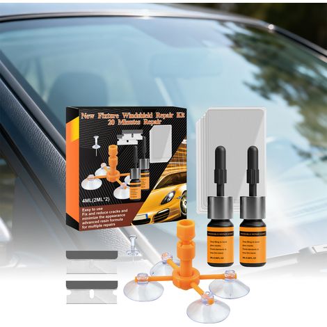 Car windshield repair kit for repairing cracks and fissures - Easy home glass repair tools: Windshield repair kit includes 2ml x 2, a pick x 1, a repair tool x 1, blades x 2, and hardener film x 6. -- (1/5)