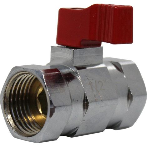Mini-vanne laiton nickelé Femelle / Femelle 1/2" (15/21) - PN16 - manette rouge - Arcanaute (1/5)