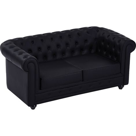 Divano 2 posti in Similpelle Nero - CHESTERFIELD