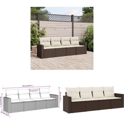 4-tlg. Garten-Sofagarnitur mit Kissen Braun Poly Rattan - Gartensorgsgarnitur - Outdoor Möbel - Lounge Set - Gartenlounge - Rattan Sofa - Home & Living (1/3)