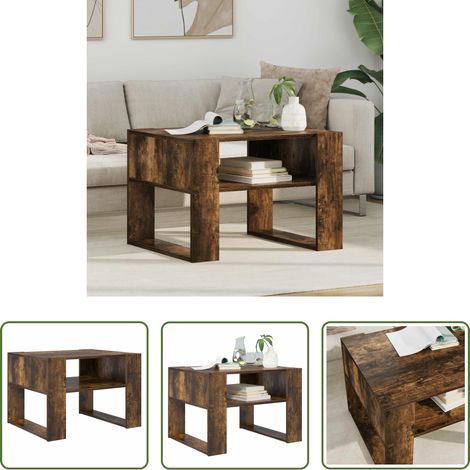 Table basse bois - Table basse Chêne fumé 66 x 53 x 45 cm Bois d'ingénierie (1/5)