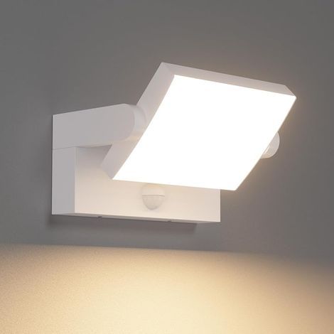 24W Applique Exterieur/Intérieur LED avec Détecteur de Mouvement, Lampe murale avec LED Panneau Rotatif, IP65 Éclairage Mural pour Terrasse Entrée Jardin, Blanc, Blanc Chaud 2700K-3000K (1/5)