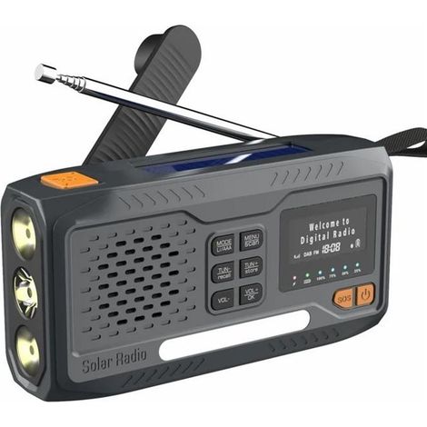 Haut-parleur Radio DAB extérieur, batterie externe, Radio d\'urgence à manivelle à énergie solaire (1/4)