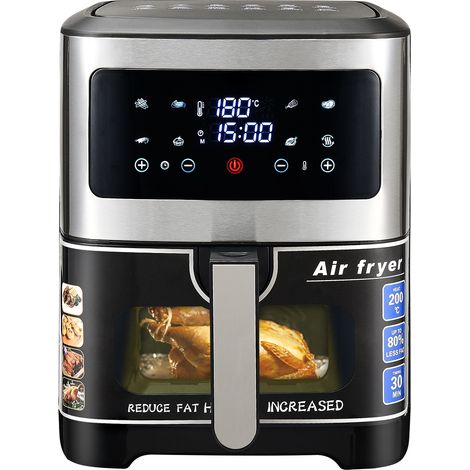 Friteuse sans huile avec Fenêtre Visible, Friteuse à air 8,8L, 1800w, écran tactile LED, 8 programmes préprogrammés, mode manuel et fonction maintien au chaud - Noir (1/5)