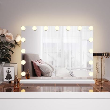 ZVD Espejo de maquillaje SONNI con iluminación LED y 15 luces, espejo de maquillaje Hollywood profesional con control táctil, 58 x 45,5 x 12 cm (1/4)