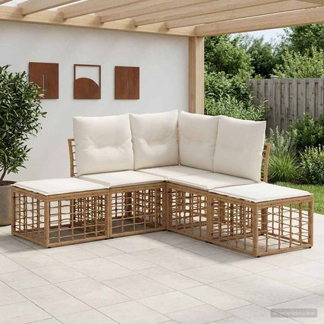 vidaXL  Outdoor Sofa Set  Natural Poly Rattan