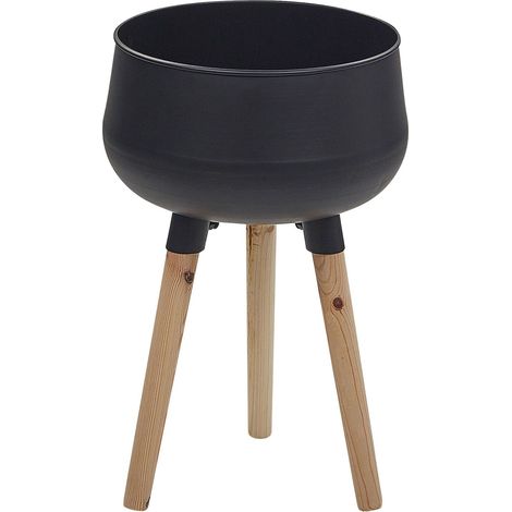 Vaso per Fiori Moderno con Gambe in Legno 30 x 30 x 47 cm Metallo Nero Agros