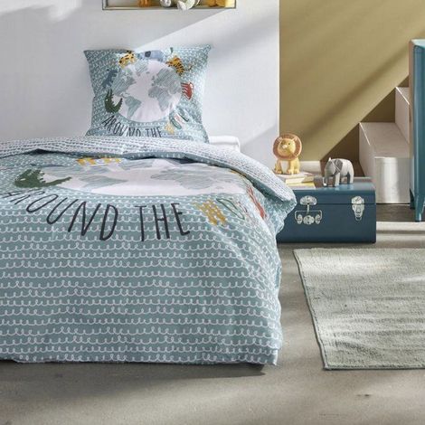 Set biancheria letto bambino reversibile TODAY Kids Kool motivo animali 2 pezzi 100% cotone copripiumino 140x200 federa 63x63 (1/3)