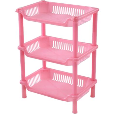 Estante de pie de mesa de 3 capas, estantes de almacenamiento de estante de baño de instalación terrestre para baño cocina, rosa