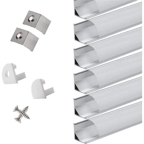 Profil Aluminium Angle 45° - 6x1Mètre Profilé LED V-Forme Pour Bande LED Lumineuse Avec Tous Les Accessoires Nécessaires En Pack,Compact Finition (1/5)