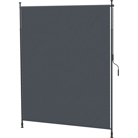Store vertical enroulable gris 200 x 292 cm, protection solaire ajustable aluminium, toile polyester enduite simili-cuir UV40+, montage sans perçage pour terrasse et balcon