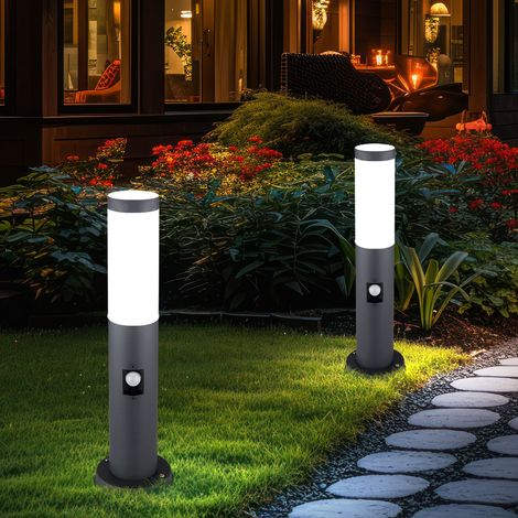 Außenstehlampe mit Bewegungsmelder Gartenlampe Edelstahl Wegeleuchte anthrazit Außenleuchte, 1x E27, DxH 12,7 x 45 cm, 2er Set
