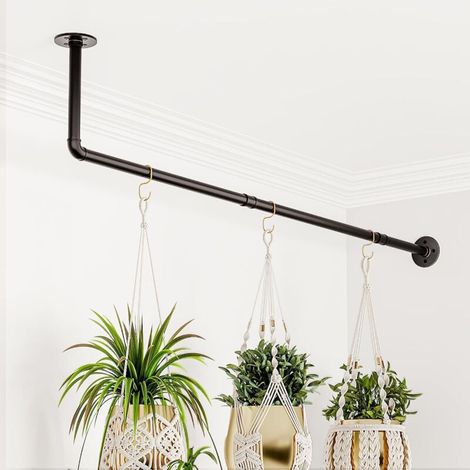 Pot de Fleurs Suspendu en Forme de L pour Plantes d'intérieur - Support pour Plantes d'intérieur - Support Mural Flottant en métal Noir (Pot et Plante Non Inclus) (1/5)