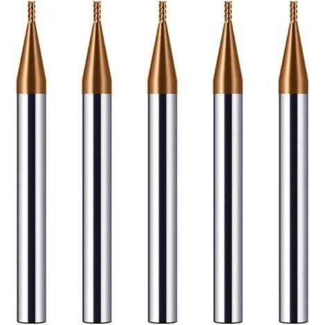 BARKBUSTERS Fraises en carbure de 50 x 1 mm, 4 arêtes de coupe, pour usinage CNC, revêtement TiCN or, fraise VHM de 1 mm pour acier, métal, bois, acrylique et plastique (1/4)