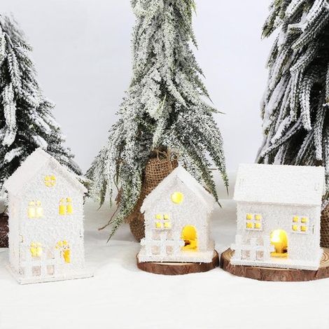Ensemble de 3 maisons de Noël, mini-maison, maison blanche enneigée, mini décorations lumineuses, idéal comme décoration de Noël, veilleuses de dessin animé, cadeaux d'hiver. (1/5)