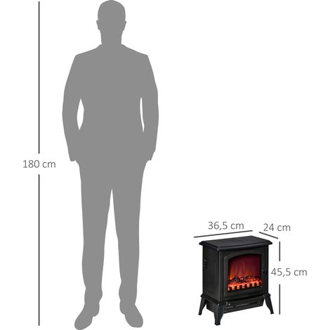 Elektrokamin freistehend, Flammeneffekt, 2 Heizmodi 1000W/2000W, gehärtetes Glas, Schwarz, 36,5x24x45,5 cm (1/5)
