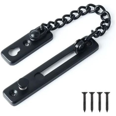 Chaîne de Porte de Sécurité Limiteur de Porte Étroit Verrou de Porte Anti-Vol à Ressort avec Vis pour Porte Interne à Domicile, Finition Noire Matte en Acier Inoxydable