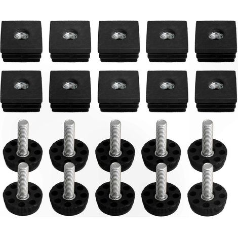 Lot de 10 pieds de meubles à embout carré de 3 x 3 cm avec filetage M8, adaptés aux tables et aux chaises (1/5)