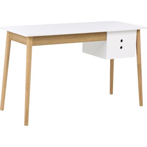 Escritorio minimalista para oficina en casa con cajón de aglomerado 120 x 50 cm blanco y marrón claro Fenestra