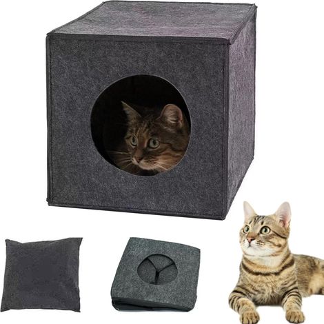 Caverne pour Chats en Feutre Lit Chat Pliable Caverne Chat pour Étagères avec Coussin 33x37x33 cm Niche pour Chat Maison pour Chats Petits Chiens (Gris Foncé) (1/5)