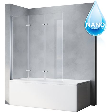 SONNI badewannenaufsätze faltbar bad 130x130cm Faltwand 3-teilig für Badewanne ESG NANO Glas Duschabtrennung (1/5)