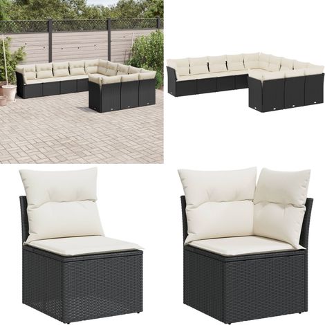 Salon de jardin 11 pcs avec coussins noir résine tressée - Salon De Jardin - Canapé Extérieur - Ensemble Salon De Jardin - Meuble De Jardin - Mobilier De Jardin - Home & Living (1/5)