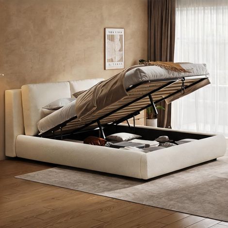Cadre de lit beige en boucle 230 x 174 x 90 cm (1/5)
