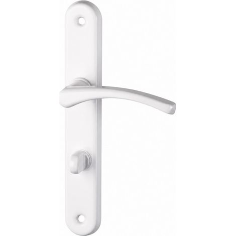 Maniglia per porta in alluminio bianco Eva su piastra di chiusura.