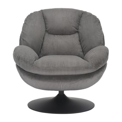 Fauteuil cosy pivotant 81x84x 84cm en velours côtelé gris foncé - ORYO (1/3)