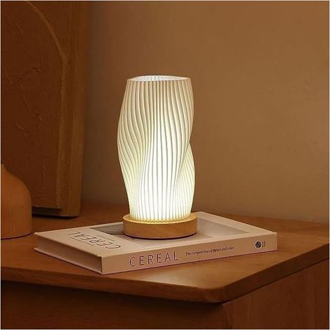 Lampe de chevet ACKERMAN avec base en bois, variateur d’intensité 12 niveaux et abat-jour en PLA, idéale pour salon ou chambre – Ramadan