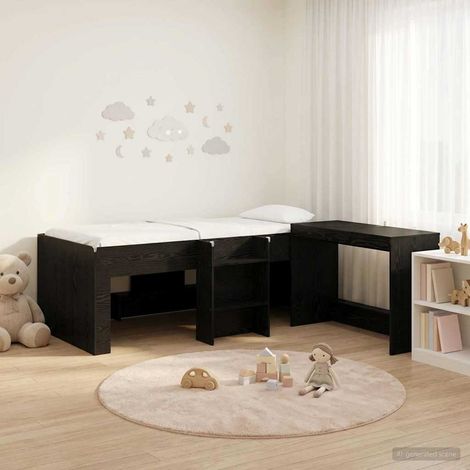 Lit haut pour enfant avec bureau intégré en bois d’ingénierie, chêne noir - PANGIVO (1/5)