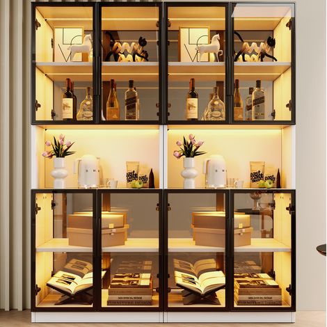 Vitrine 2 pièces avec LED et portes en verre gris, 140 x 30 x 170 cm, blanche HAVRYA (1/5)