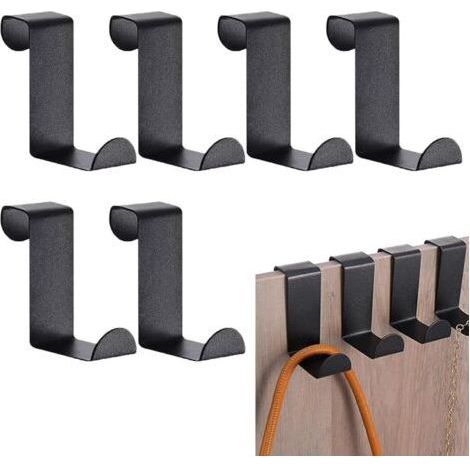 Coat Rack for Door, 6 Pieces Coat Rack for Door Stainless Steel, Stable Attachment, Versatile Support, for Drawer, Cupboard Wardrobe, Kitchen Bathroom Bedroom, Black (1/5)