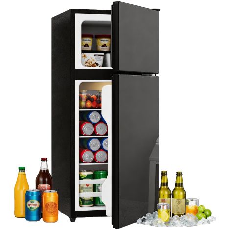92L-Minikühlschrank mit Gefrierfach(28L)–freistehend,Glastür,LED-Beleuchtung,Temperaturregelung,geräuscharm,herausnehmbare Glasablagen,geeignet für Küche,Büro und Wohnzimmer