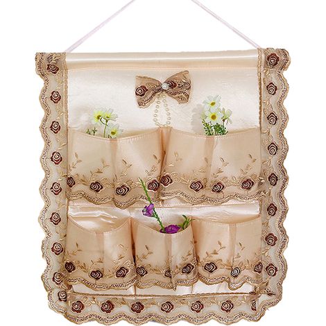 Sac De Rangement Accroche Porte - Sac Organiseur Avec Poches - En Coton Polyester Et Dentelle - Pour Chambre Salle De Bain Cuisine Bureau - 1 Pièce (1/5)