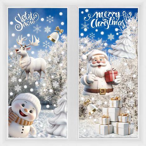 Lot de 8 autocollants pour fenêtre de Noël 21 x 28 cm Blanc Décoration de fenêtre Père Noël élan flocons de neige bonhomme de neige Sapin de Noël Pour fenêtre de porte (1/5)