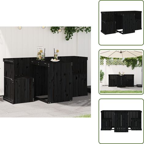 Set de balcon 2 places noir bois de pin massif - Meubles De Jardin - Salon De Jardin - Set De Balcon - Mobilier Extérieur - Bois De Pin (1/5)