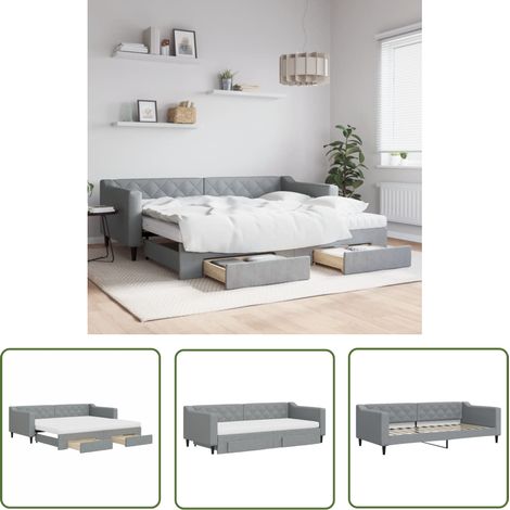 The Living Store Tagesbett Ausziehbar mit Schubladen Hellgrau 90x200 cm Stoff - Schlafcouch - Gästebett - Tagesbett - Ausziehbett - Möbel (1/5)