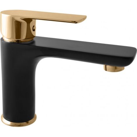 Mitigeur lavabo VLTAVA en laiton doré noir mat sans siphon (1/2)