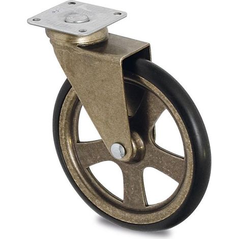 rueda giratoria camarena aro de goma d105 plástico bronce max.30kg. placa 50x50. h123.