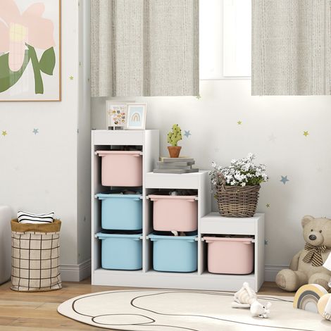 Meuble Rangement Jouets 3 Niveaux, 3-8 Ans, Organisation Facile, Bleu Clair et Rose (1/5)