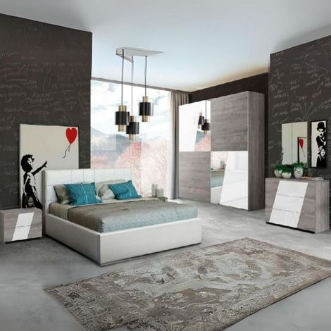 Camera da letto Mania grigio e bianco lucido