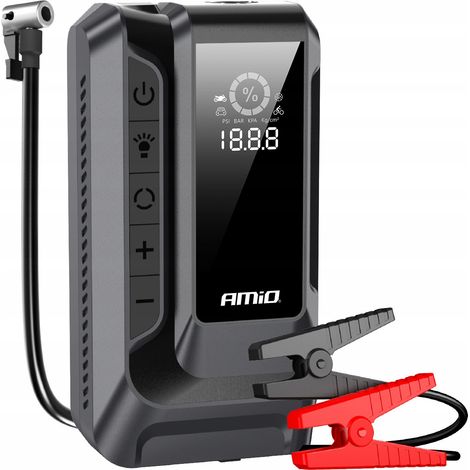 Démarreur de batterie 4 en 1, booster, batterie externe, compresseur, lampe torche LED, 12 V 12 Ah (1/5)