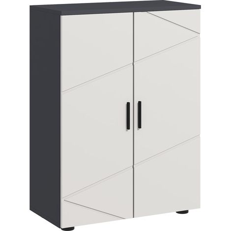 Mobiletto da bagno compatto, mobiletto contenitore per il bagno con 2 ante, 2 ripiani regolabili e meccanismo di chiusura ammortizzata, grigio.