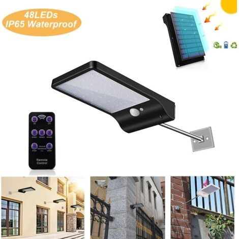 QORVA-Lampe solaire extérieure 48 LED avec détecteur de mouvement – Lumière dimmable 450 lumens – Étanche IP65 – Télécommande incluse (1/5)