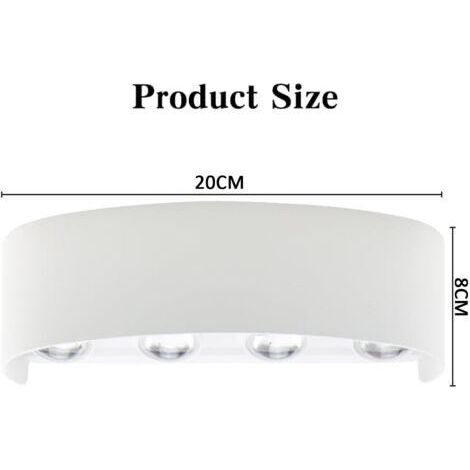 NALOOKAMIC Applique Murale LED Blanc 8W Applique Intérieur/Exterieur Murale IP65 Lampe Blanche Chaude 3000K Murale Moderne Carré Up Down en ABS pour Chambre Salon Hôtel (1/3)
